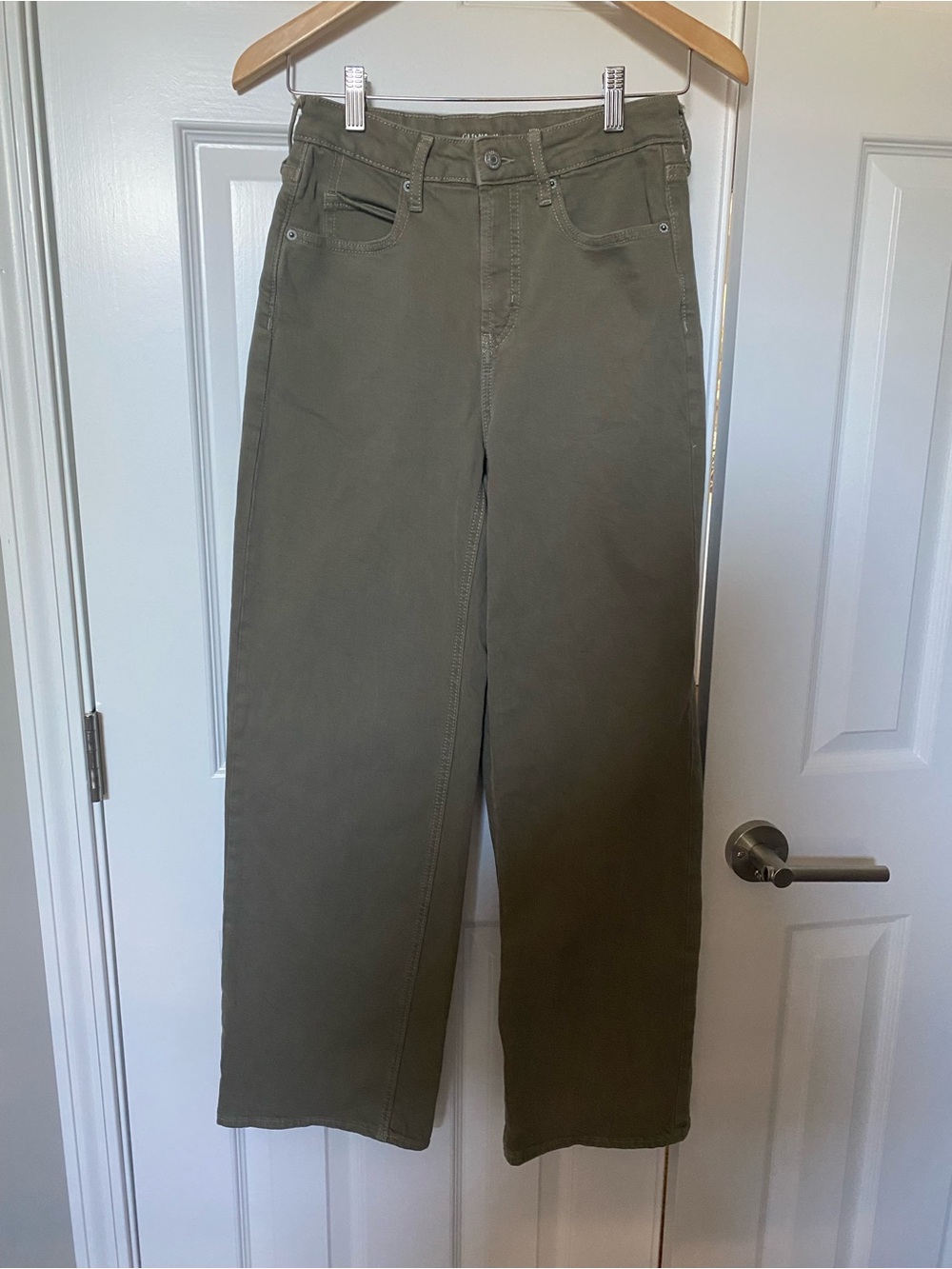 Old Navy Extra High Rise Sky-Hi Wide Leg Olive colored jeans in size 0